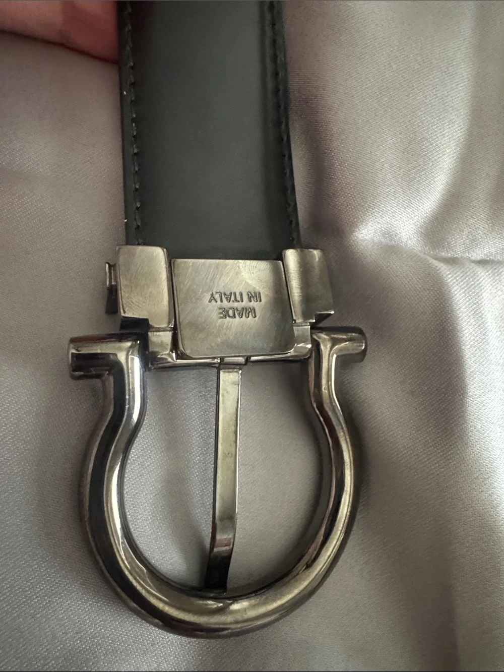 Salvatore Ferragamo Men’s Brown /black Leather Belt with Silver Gancini Buckle